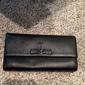 Ferragamo Leather Wallet with Bow Accent